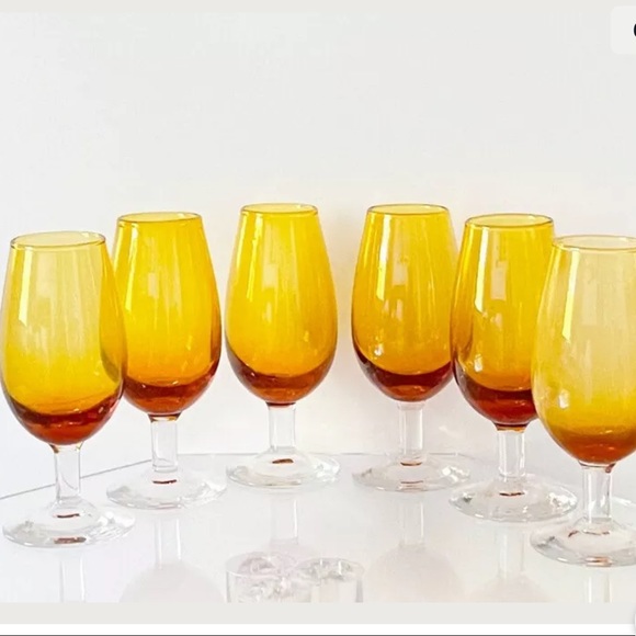 Vintage Set of 6 Cordial Liqueurs Glasses Amber - Picture 6 of 7